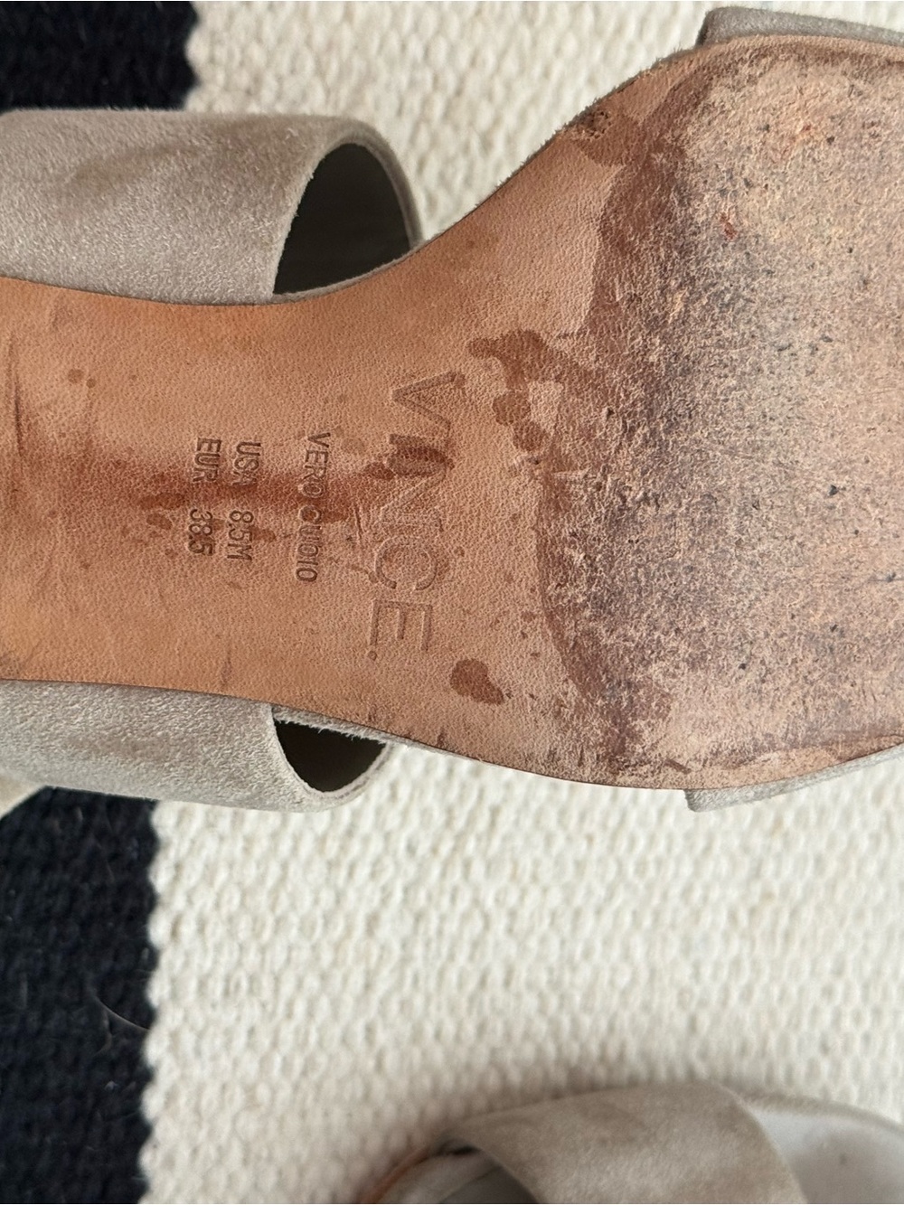 Vince Beige Taupe Suede Block Heel Sandals - Picture 6 of 8